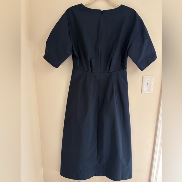 TORY BURCH Tech Poplin Midi Dress Navy PREPPY elegant Fit & Flare Sz XS pockets - Picture 3 of 12